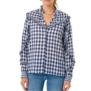 Tuckernuck The Shirt by Rochelle Behrens Sacha Navy Blue Check Gingham Blouse  S